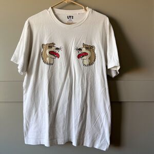Uniqlo Shirt Mens Size XL Tokyo‎ Japan White Cotton Graphic Tee Hachiko Dogs